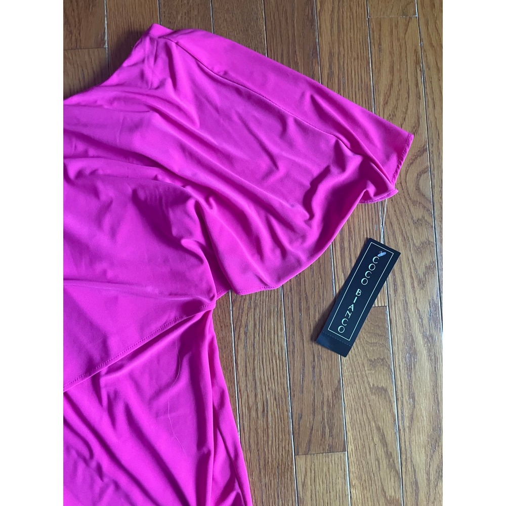 Coco Bianco Shirt Womens Large One Shoulder Overlay‎ Stretch Blouse Peasant NWT - Picture 2 of 7